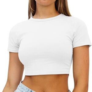 SHEIN | White Cropped Short Sleeve Tee Size Medium